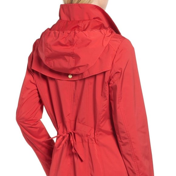 Cole Haan Jackets & Blazers - Cole Haan Back Bow Packable Hooded Raincoat Zip Red Rain Jacket Size XL H13198